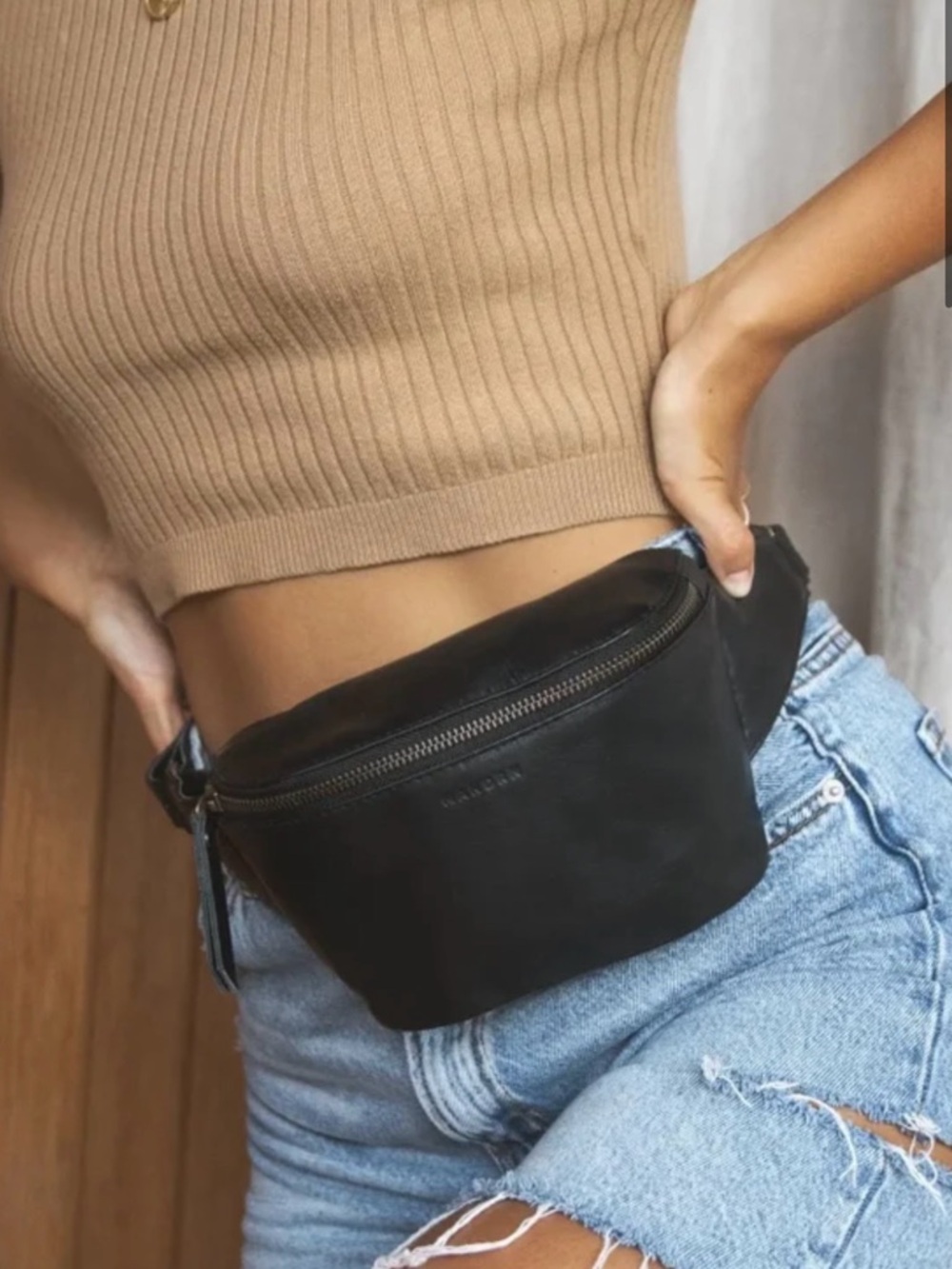 MANDRN black Remy bag Leather Crossbody Waist Bag
